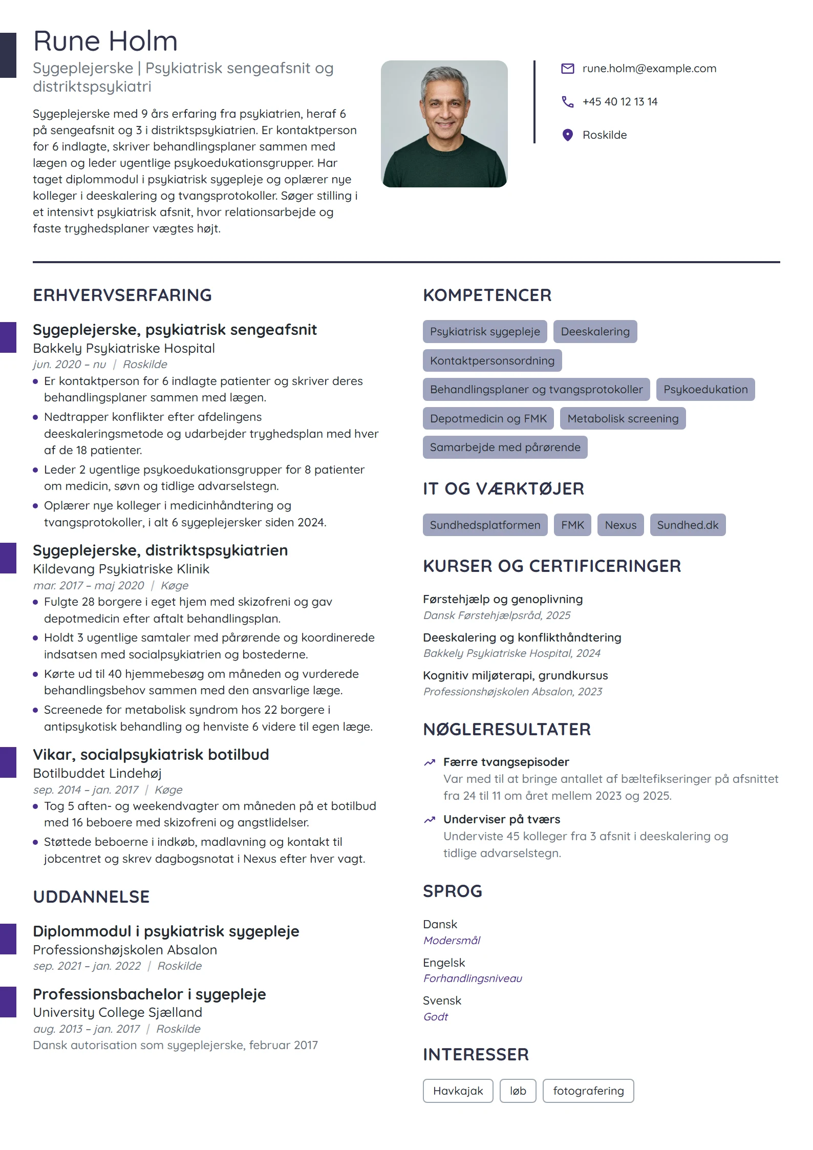 CV-eksempel til sygeplejerske i psykiatrien