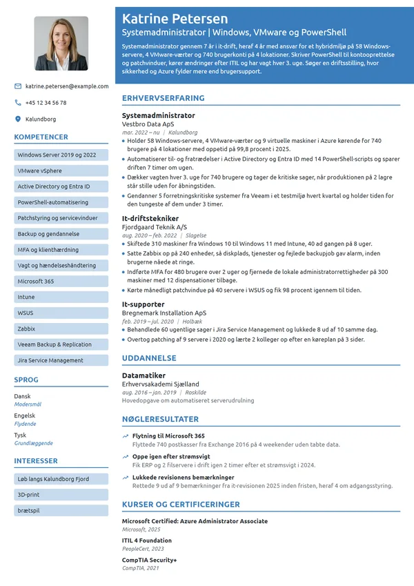 CV-eksempel til erfaren systemadministrator i hybridmiljø