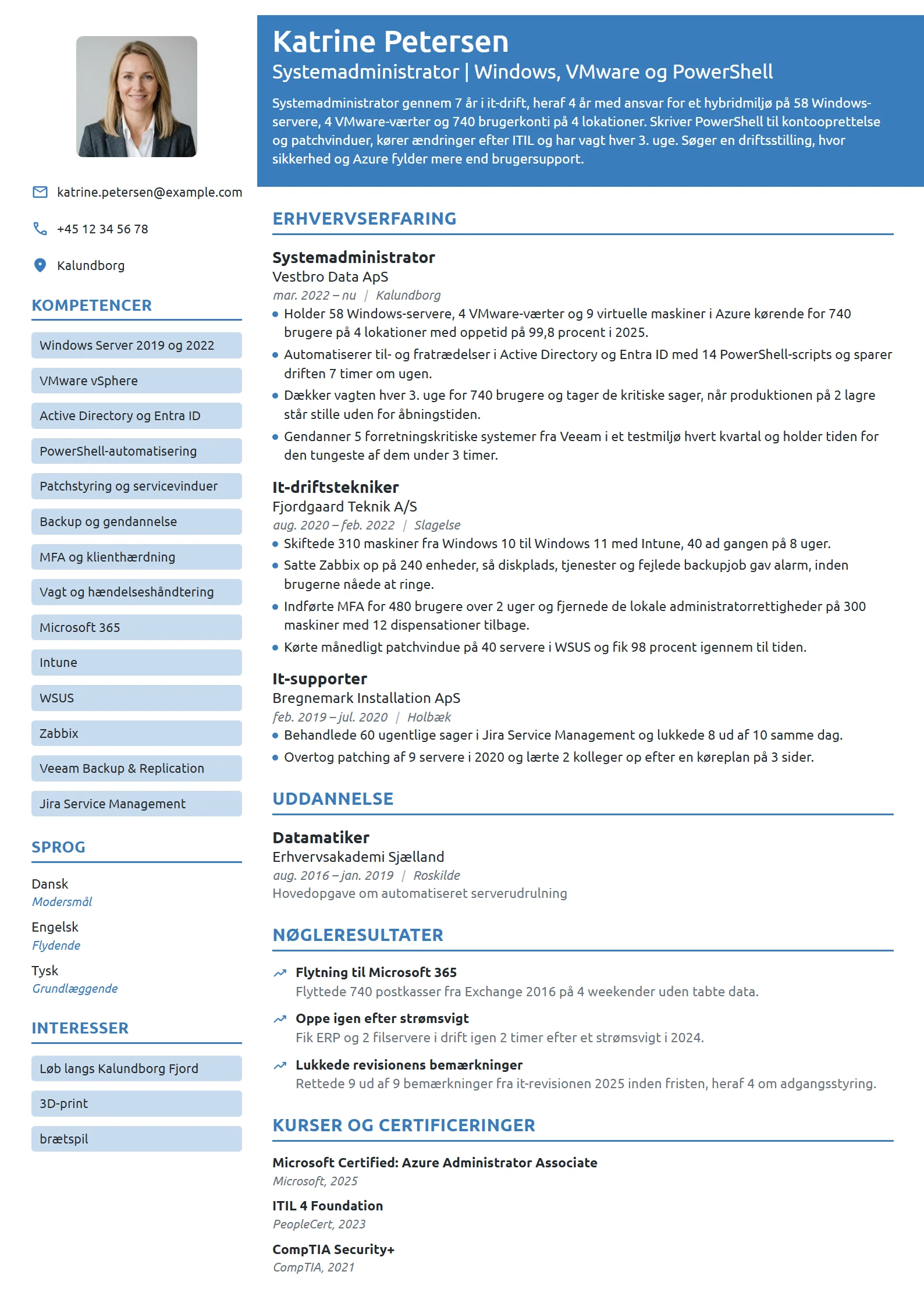CV-eksempel til erfaren systemadministrator i hybridmiljø