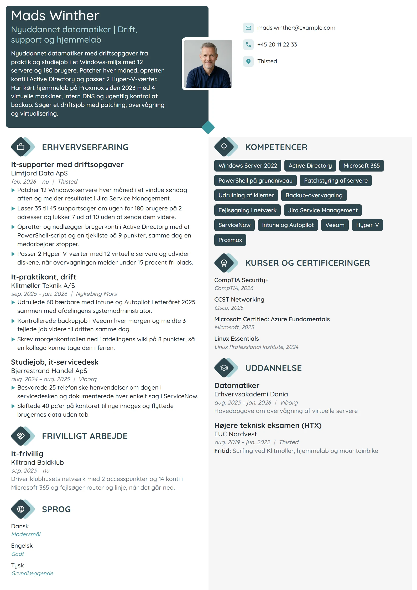 CV-eksempel til nyuddannet datamatiker med hjemmelab