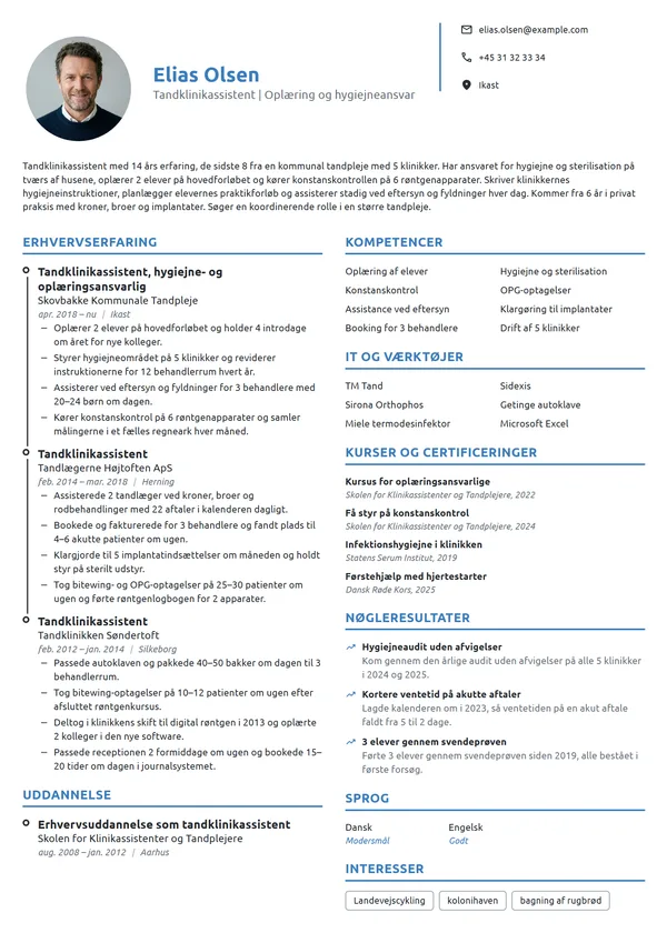 CV-eksempel til oplæringsansvarlig i tandplejen