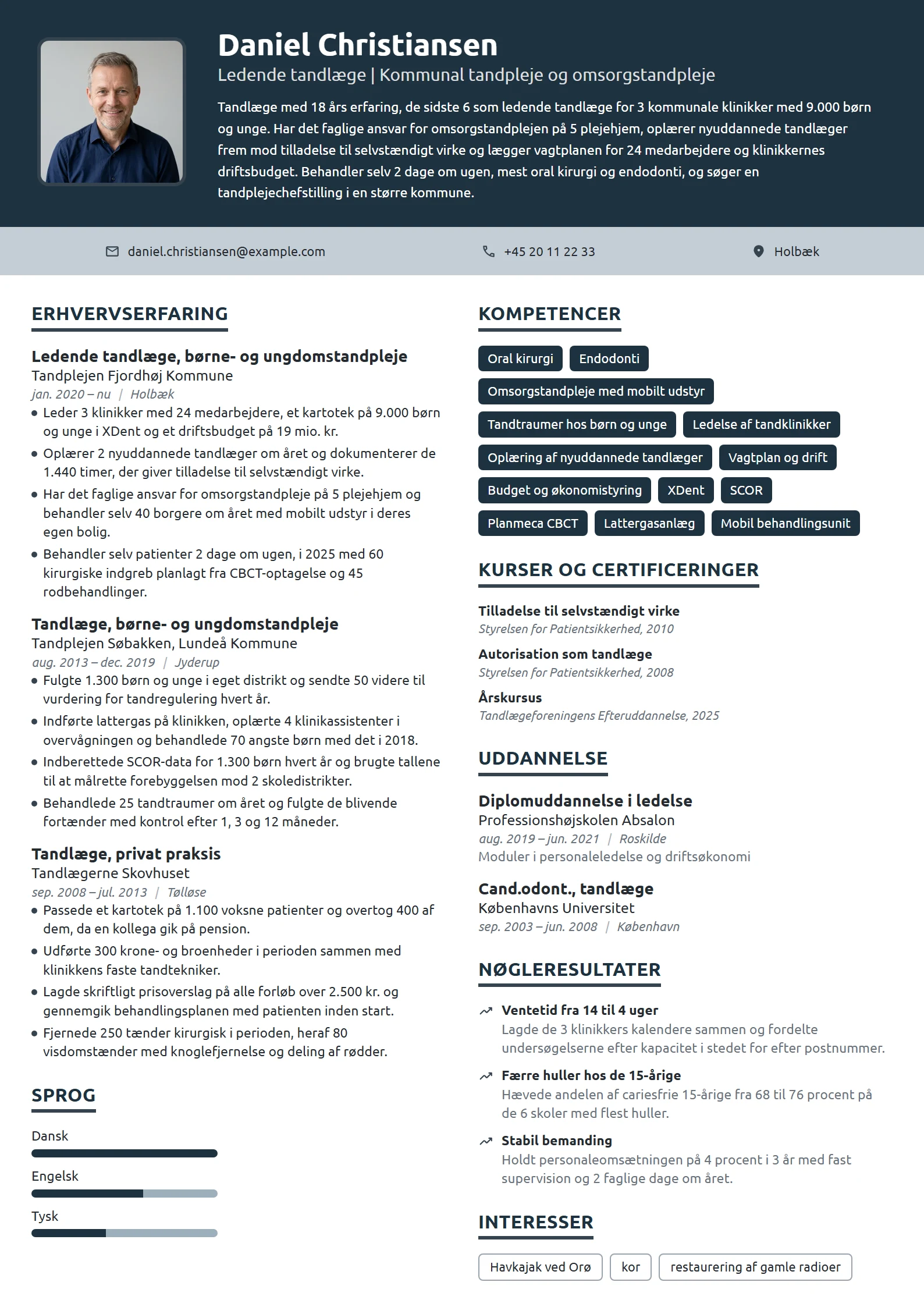 CV-eksempel til ledende tandlæge i kommunal tandpleje