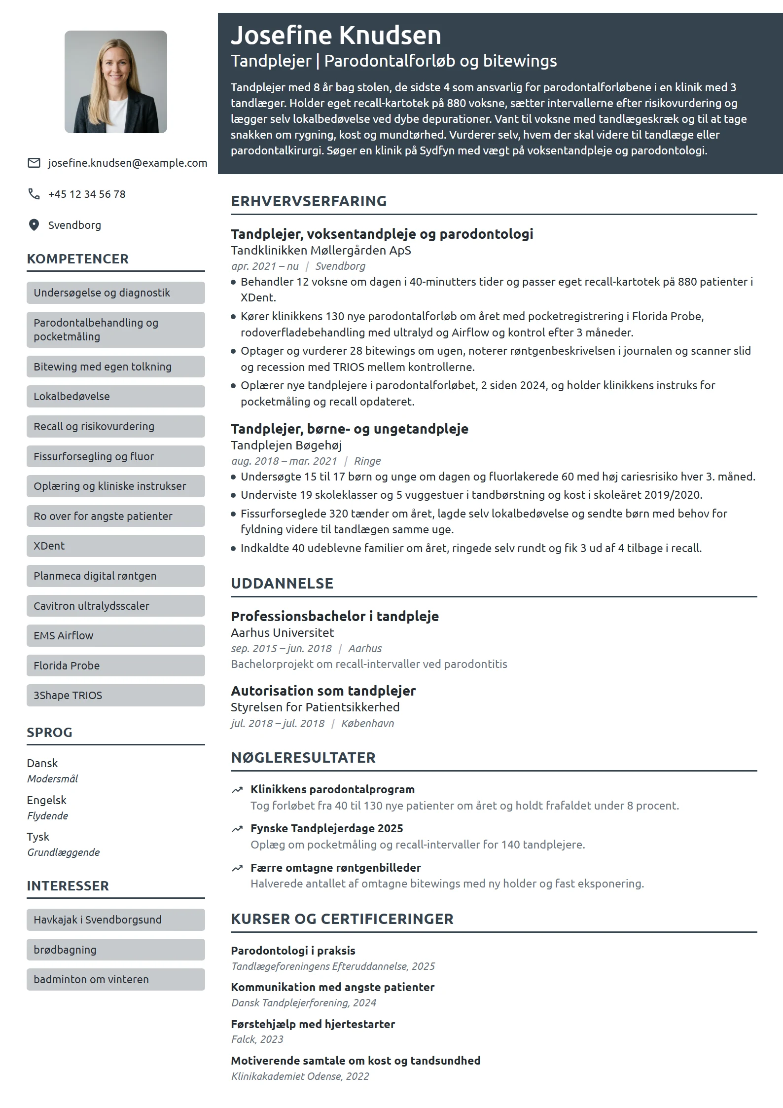 CV-eksempel til erfaren tandplejer i privat praksis