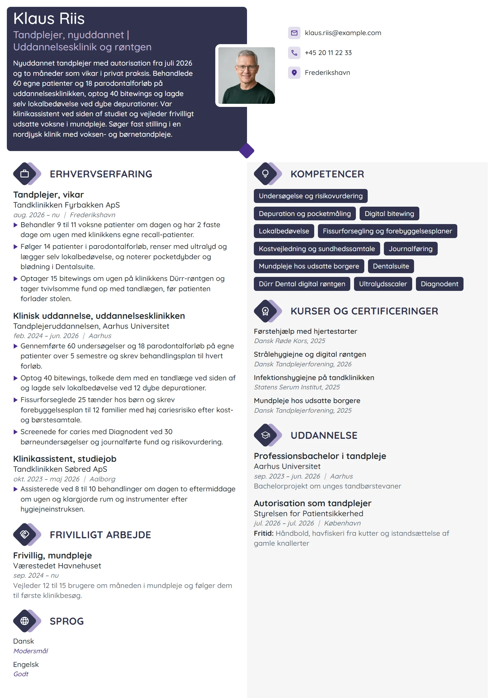 CV-eksempel til nyuddannet tandplejer, klinikpraktik