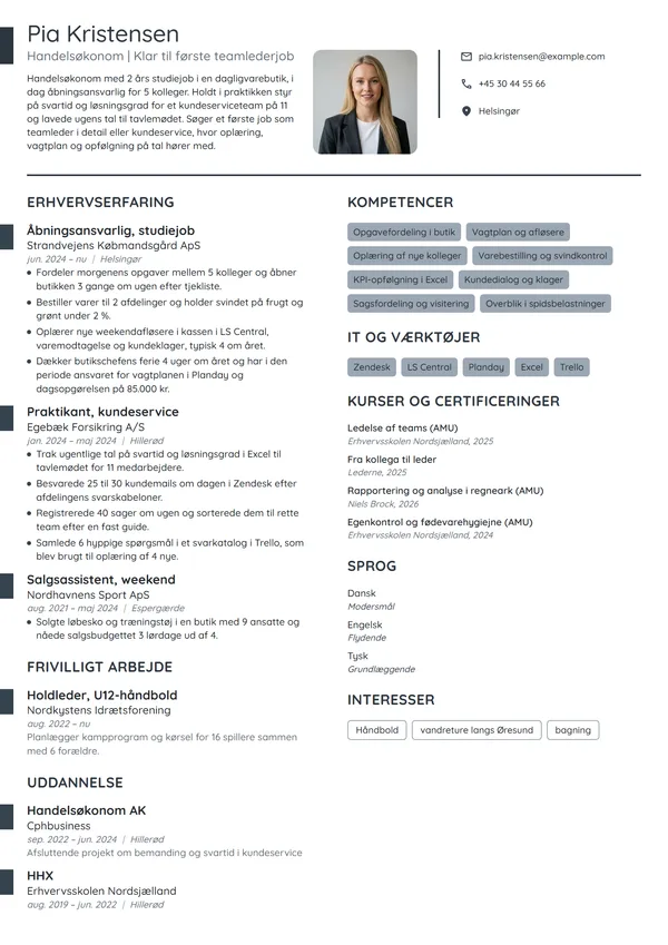 CV-eksempel til nyuddannet med koordinatorerfaring