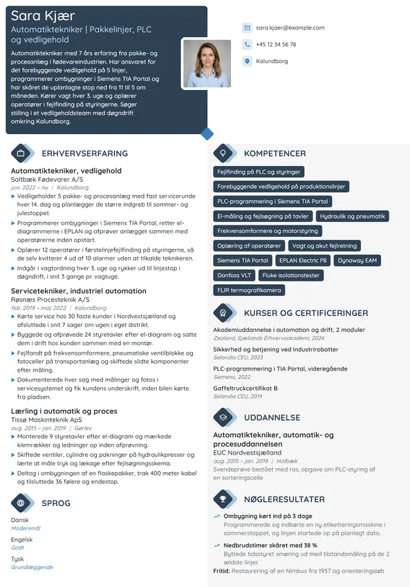 CV-eksempel til erfaren automatiktekniker i produktion