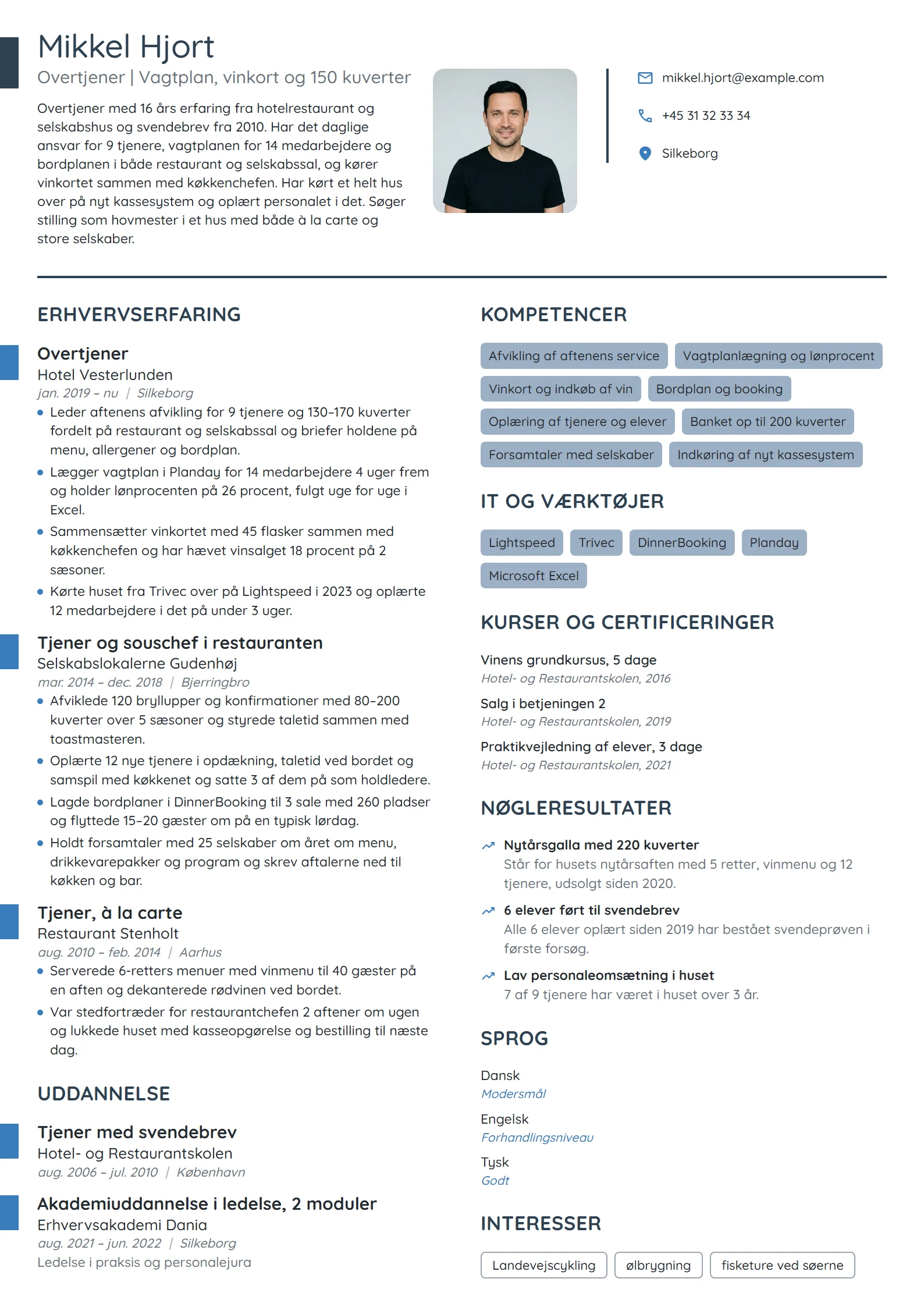 CV-eksempel til overtjener med ansvar for driften
