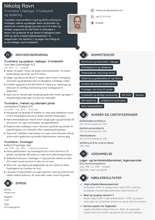 CV-eksempel til erfaren truckfører og oplærer