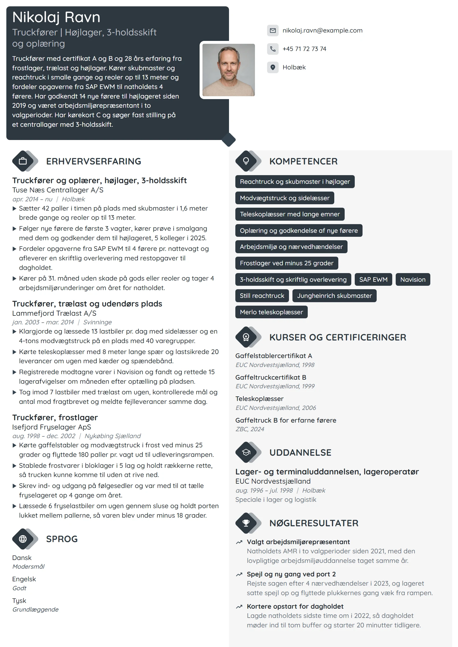 CV-eksempel til erfaren truckfører og oplærer