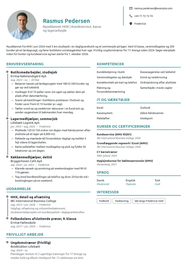 CV-eksempel til nyuddannet HHX, første job