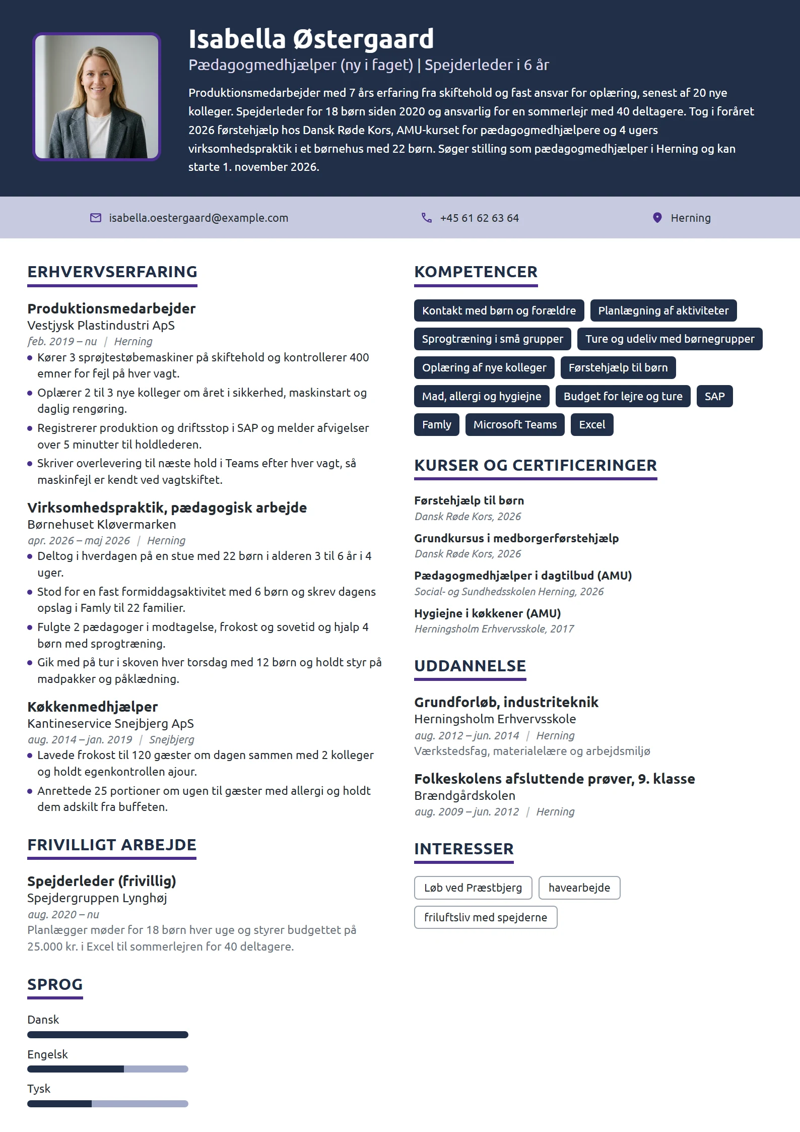 CV-eksempel til skifter til pædagogisk arbejde