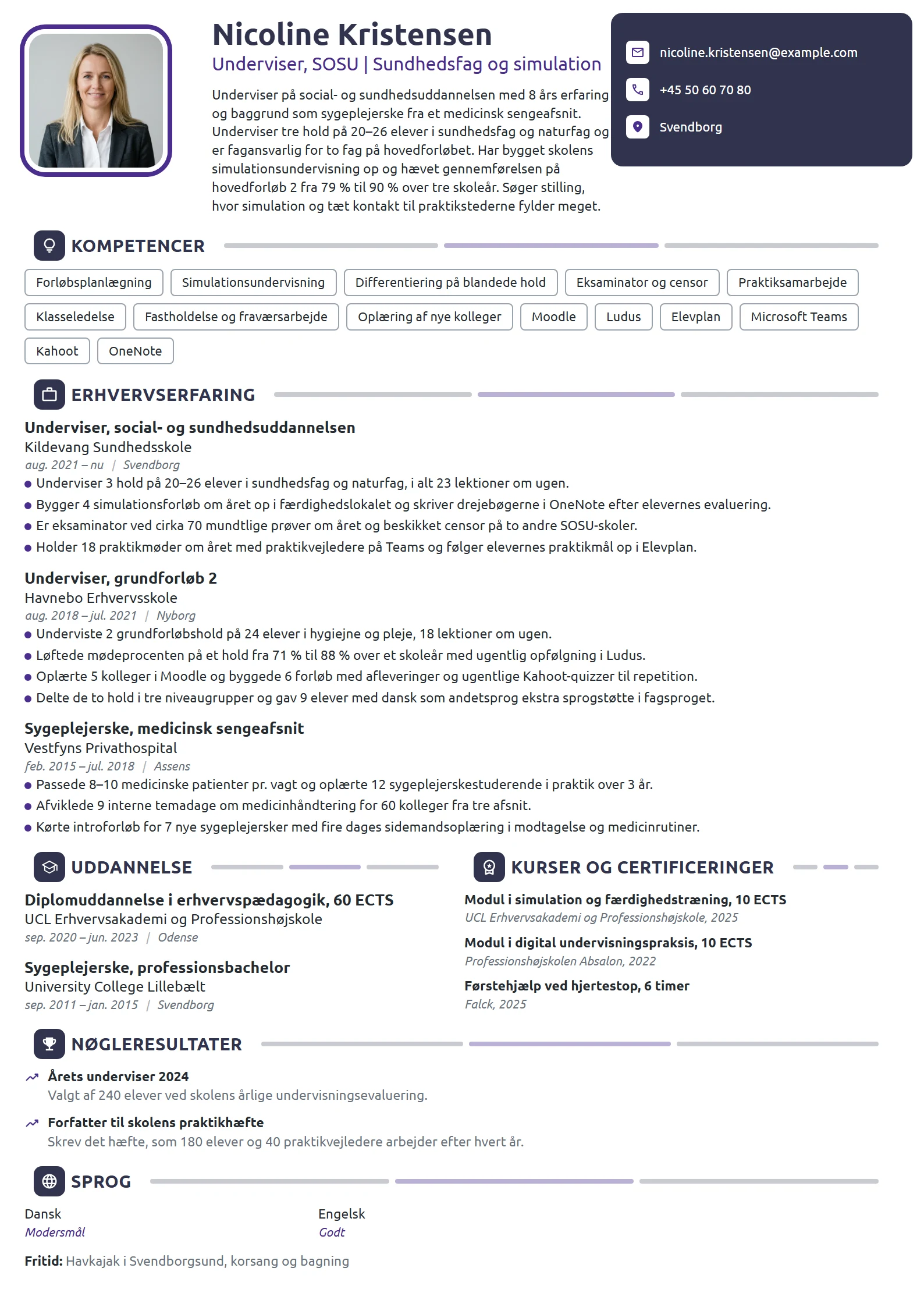 CV-eksempel til underviser på SOSU-uddannelsen