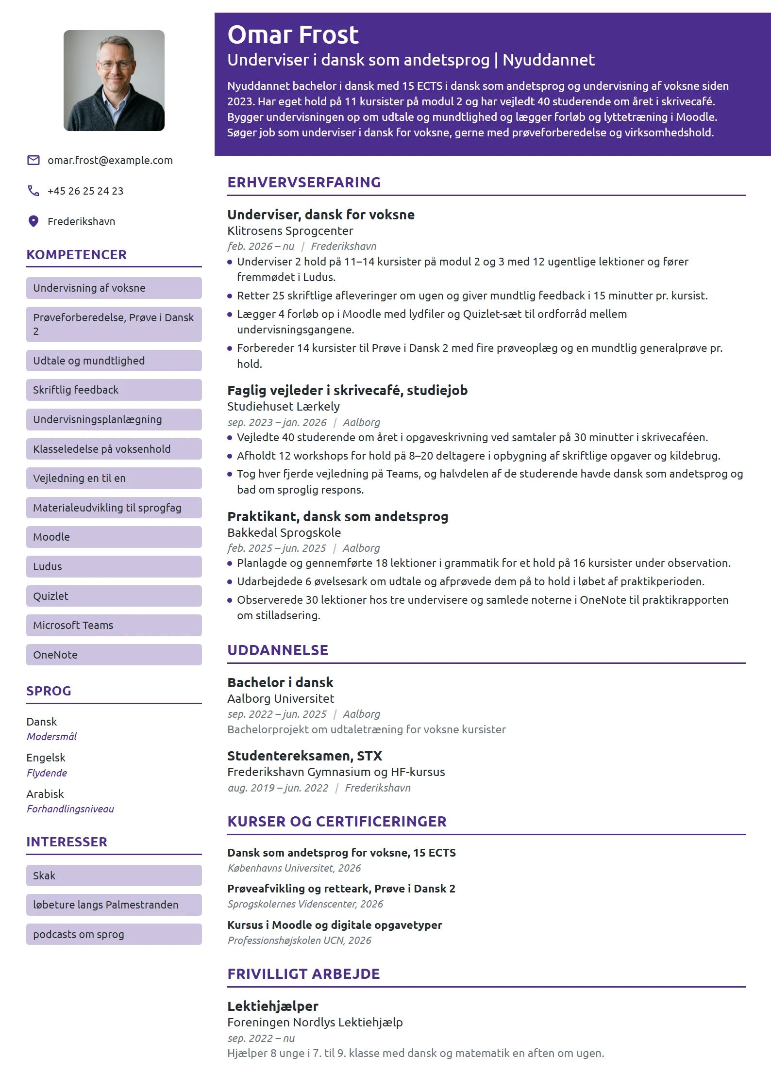 CV-eksempel til nyuddannet underviser i dansk