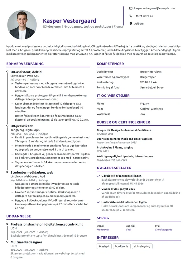 CV-eksempel til nyuddannet UX-designer