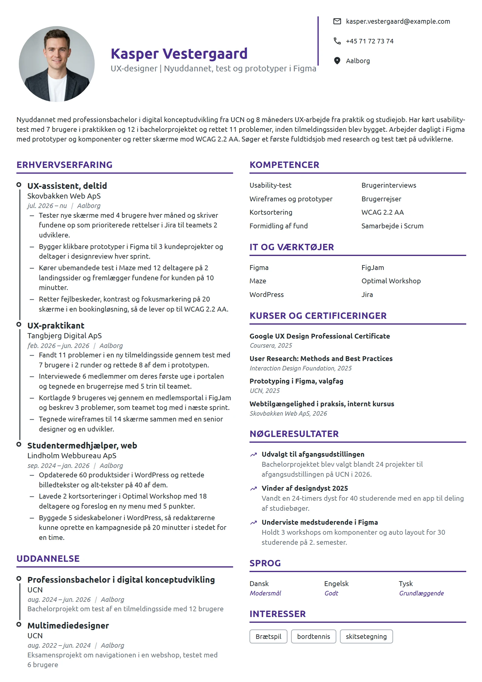 CV-eksempel til nyuddannet UX-designer