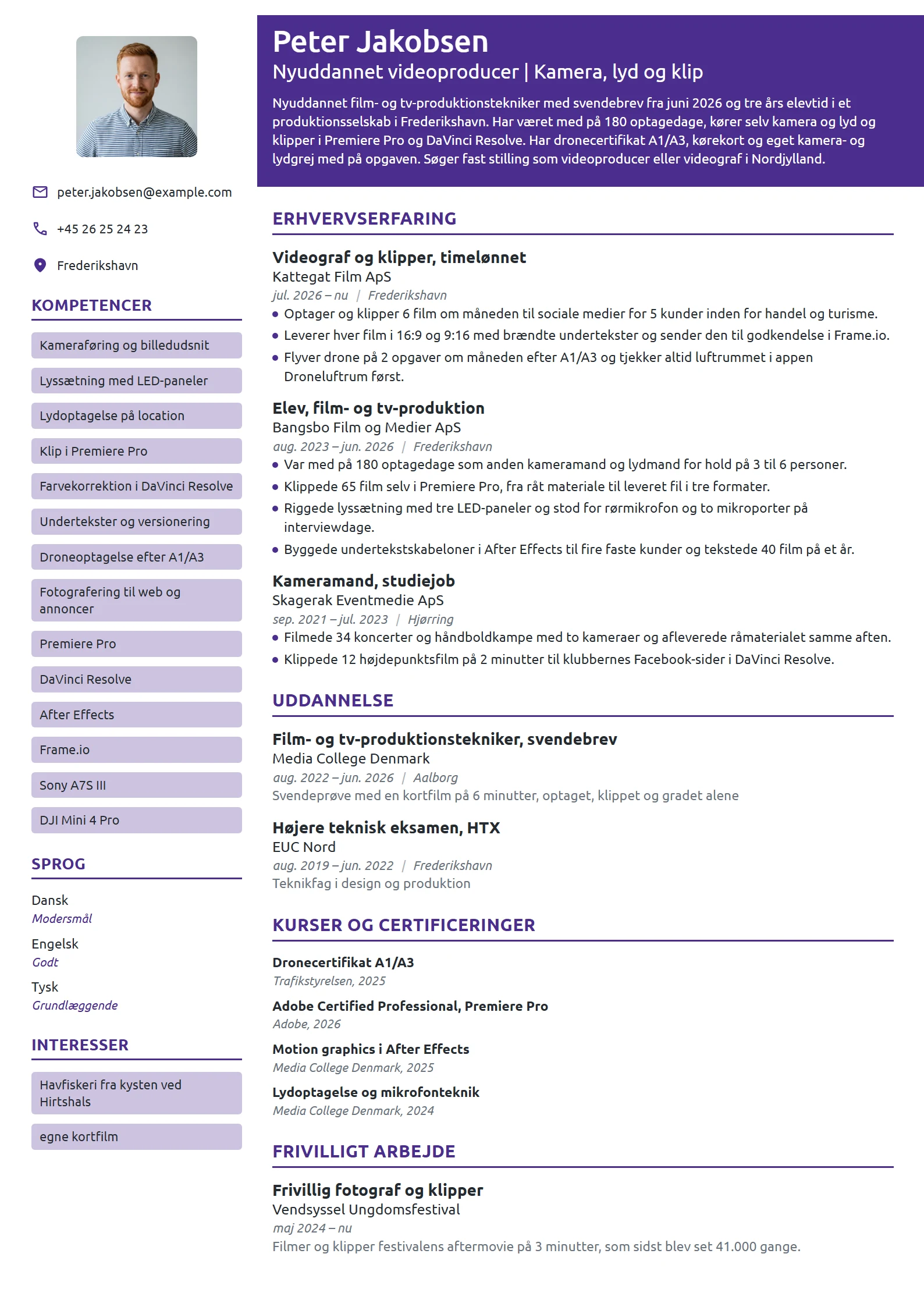 CV-eksempel til nyuddannet videoproducer med svendebrev