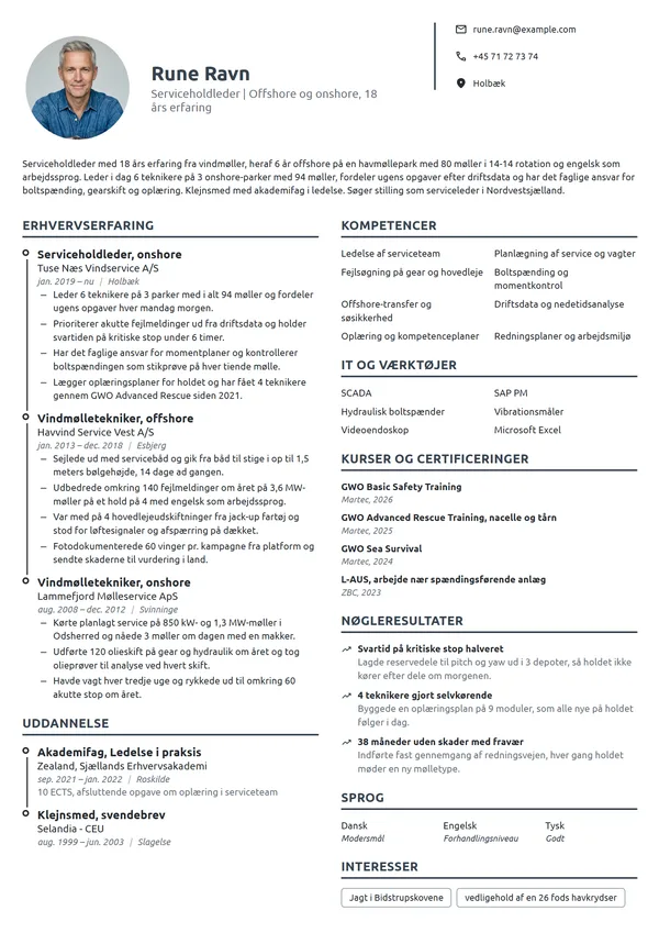 CV-eksempel til holdleder med offshore-erfaring