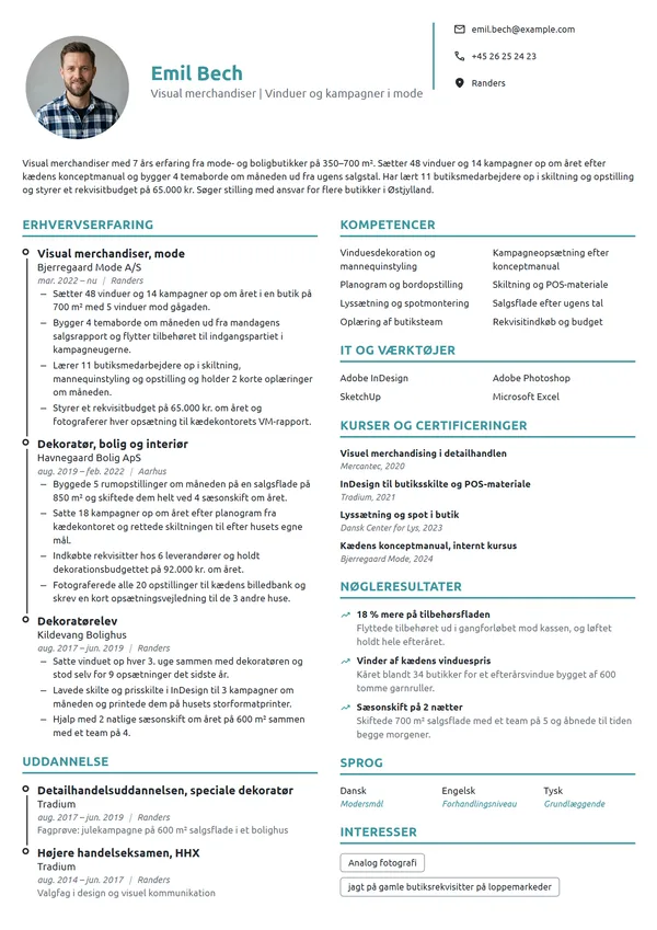 CV-eksempel til erfaren visual merchandiser i mode