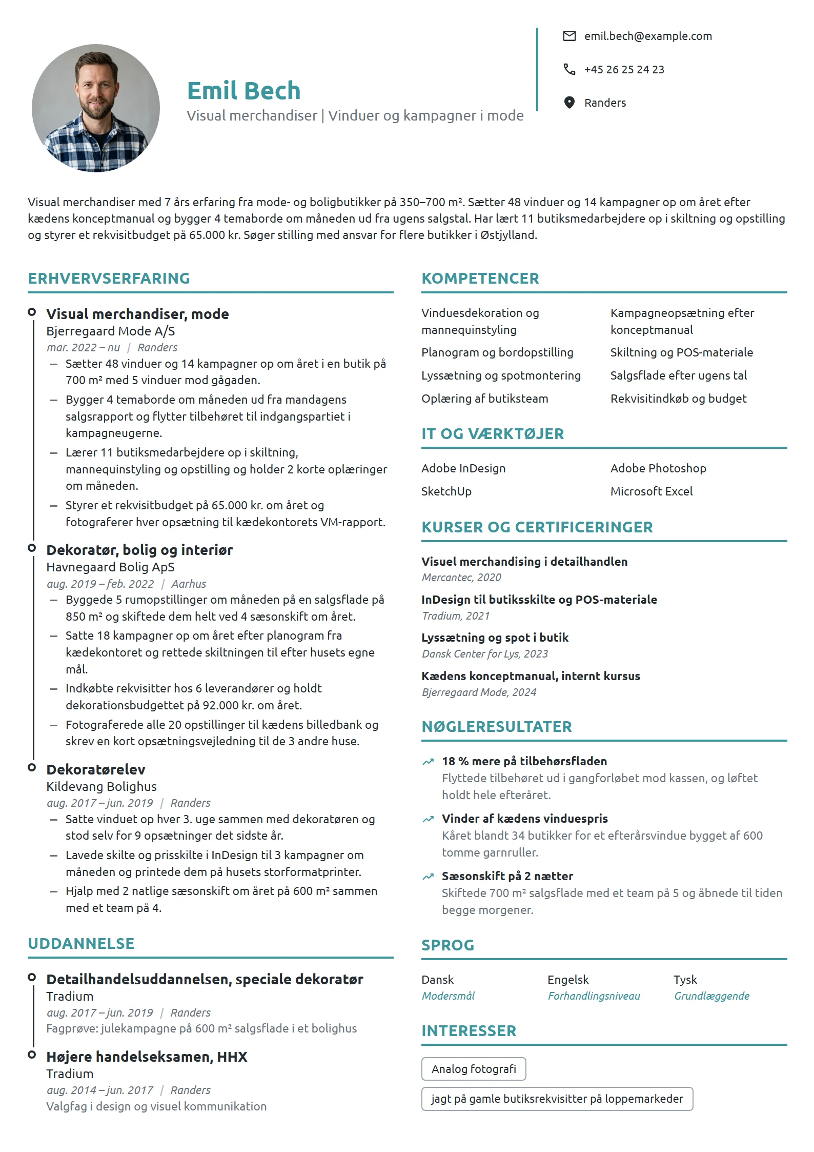 CV-eksempel til erfaren visual merchandiser i mode
