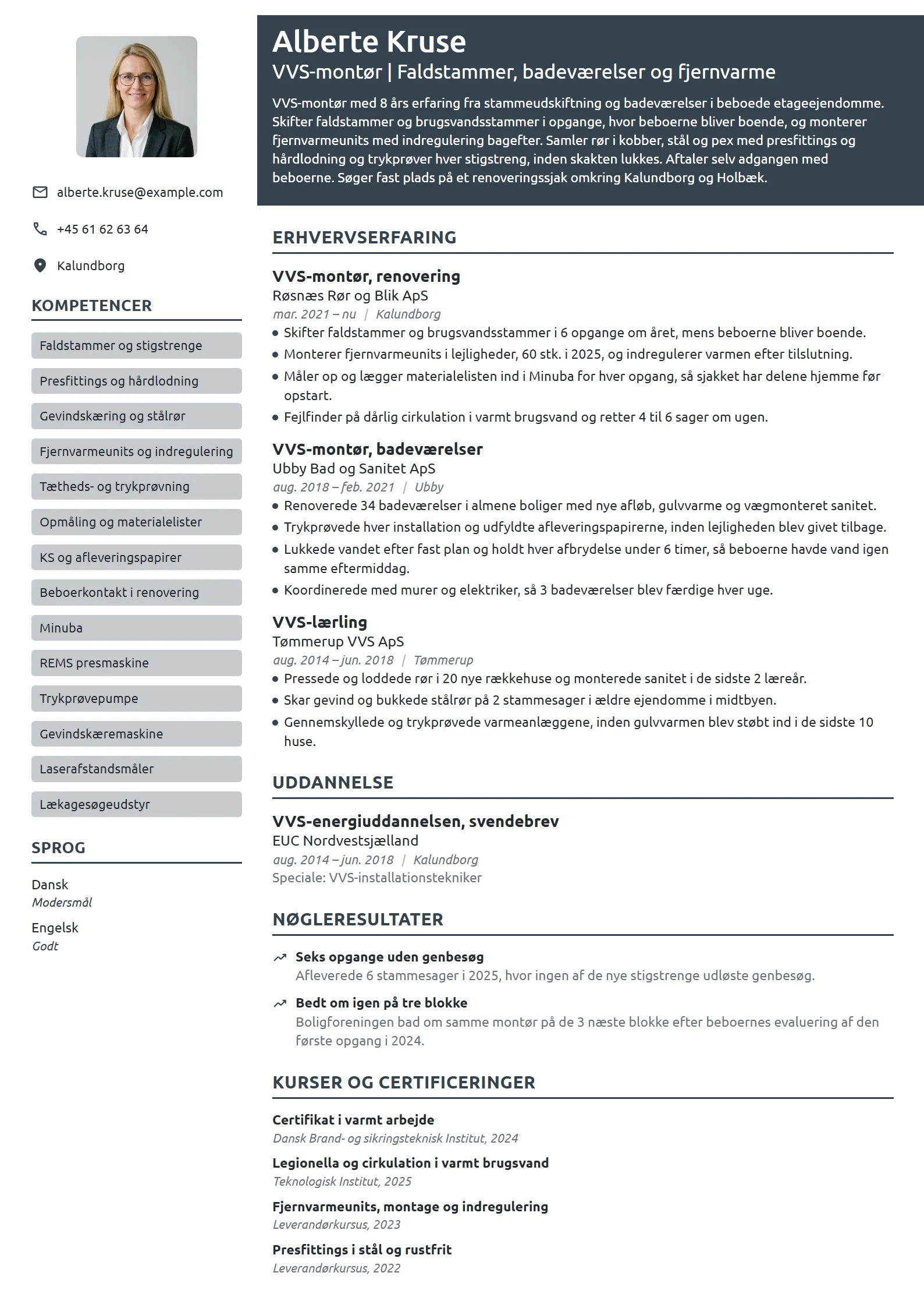 CV-eksempel til erfaren VVS-montør, renovering