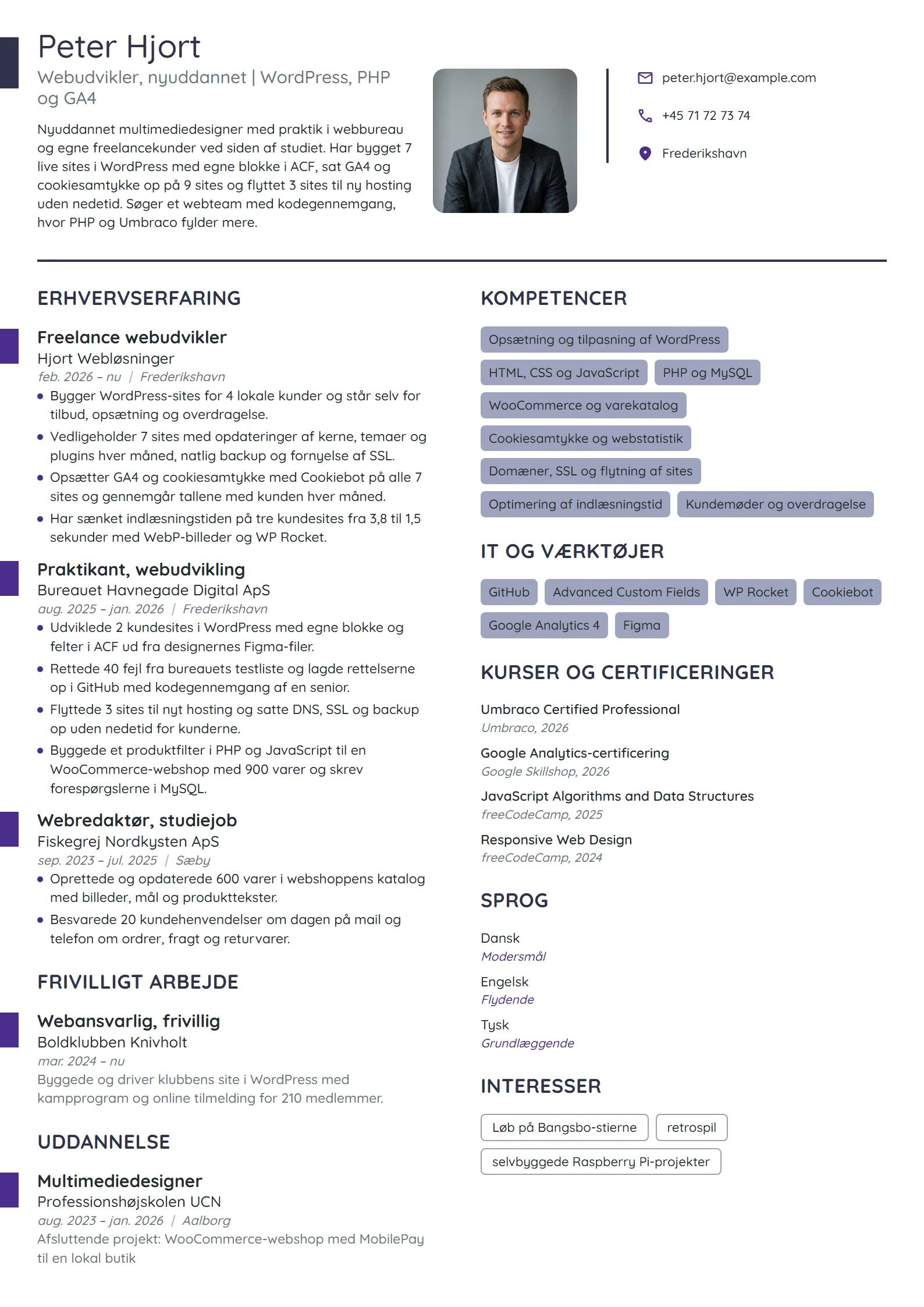 CV-eksempel til nyuddannet webudvikler